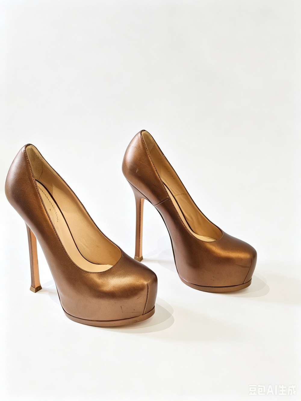 Saint Laurent Metallic Bronze Leather Platform Stiletto Pumps